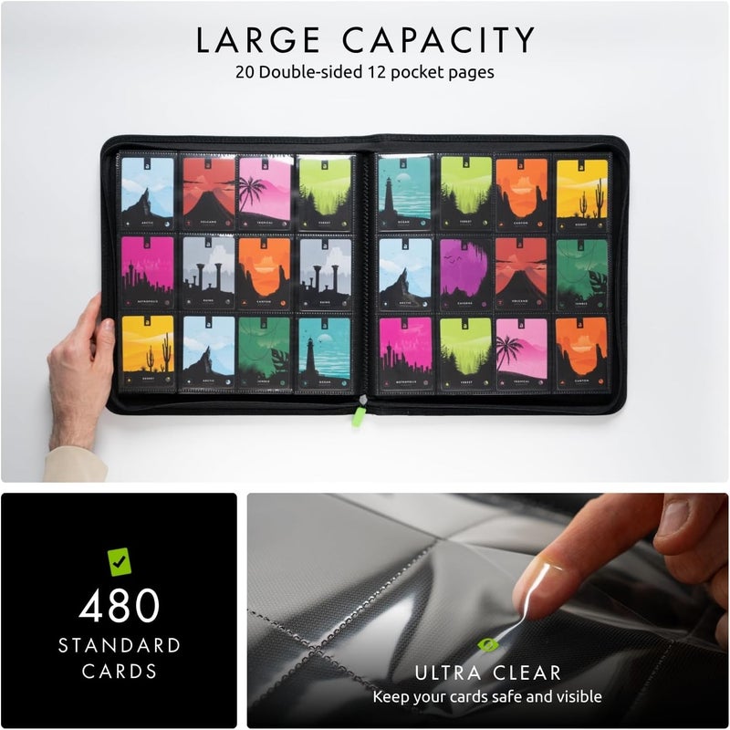 Vault X 12 Pocket Trading Card Zip Binder, 480 cards, Premium Exo-Tec Album Material, 20 Side-Loading Pages, Folder for Collectible Card Games, Sports, TCG (Black) - Image 3