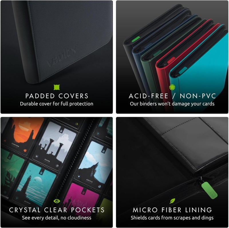 Vault X 12 Pocket Trading Card Zip Binder, 480 cards, Premium Exo-Tec Album Material, 20 Side-Loading Pages, Folder for Collectible Card Games, Sports, TCG (Black) - Image 5