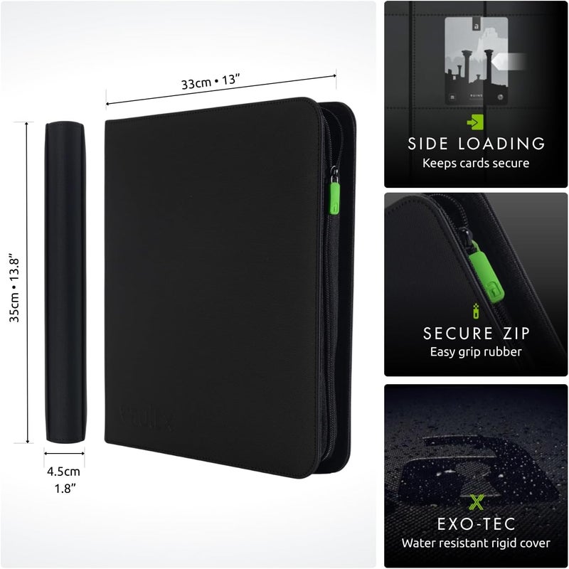 Vault X 12 Pocket Trading Card Zip Binder, 480 cards, Premium Exo-Tec Album Material, 20 Side-Loading Pages, Folder for Collectible Card Games, Sports, TCG (Black) - Image 2