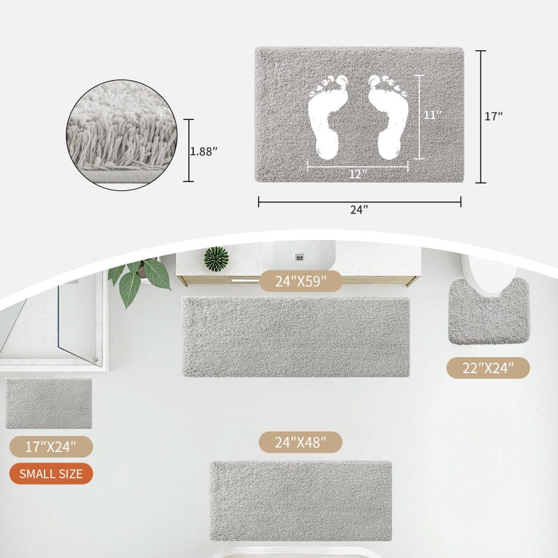 Disolla Grey Bathroom Rug 17x24 - Non-Slip Plush Small Bath Mat, Highly Absorbent & Ultra Soft Fluffy Floor Mat, Machine Washable for Shower and Tub - Image 2