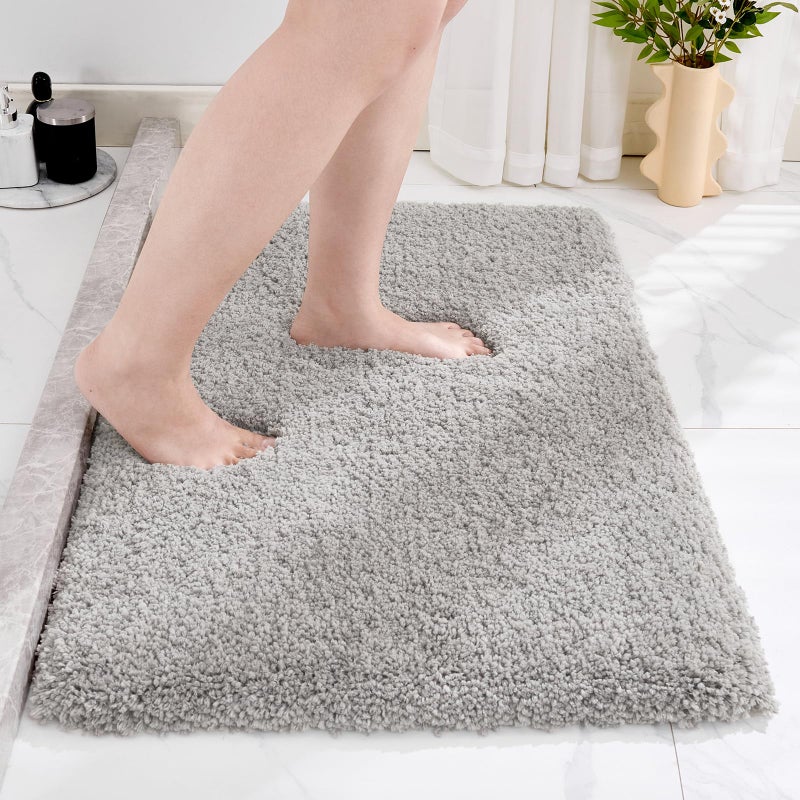 Disolla Grey Bathroom Rug 17x24 - Non-Slip Plush Small Bath Mat, Highly Absorbent & Ultra Soft Fluffy Floor Mat, Machine Washable for Shower and Tub - Image 1