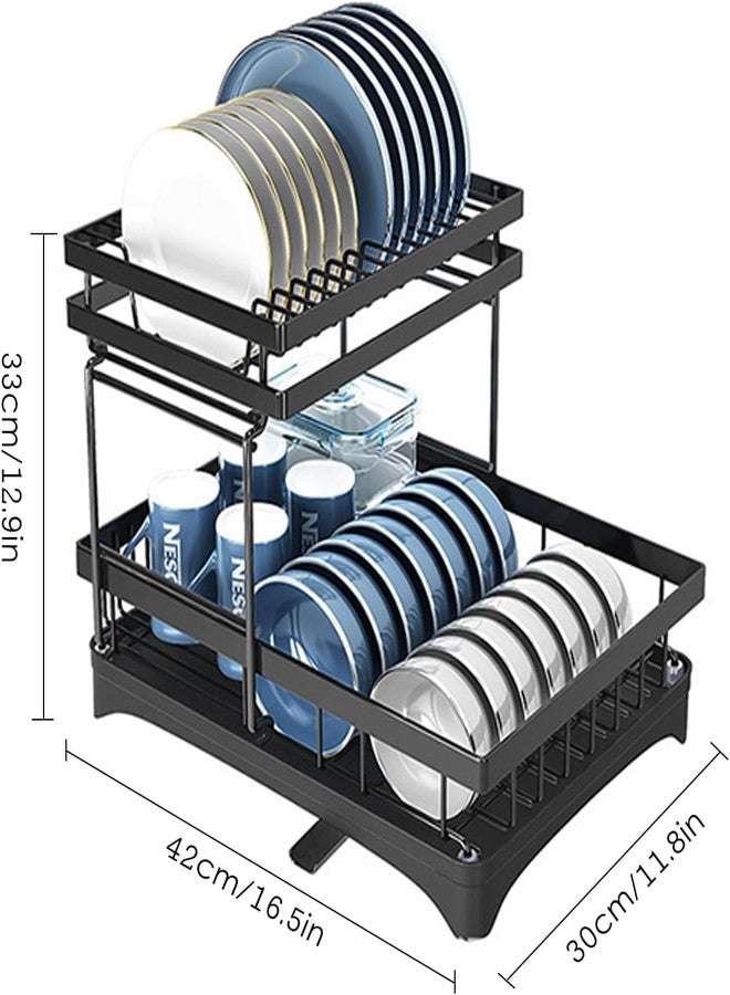 Earwig Large Dish Drainer Rack with Swivel Drainage Spout,2 Tier Detachable Dish Drying Rack with Utensils Holder and Draining Board,Kitchen Counter Sink Organizer. - Image 2