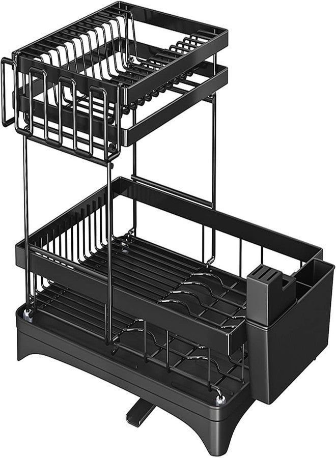 Earwig Large Dish Drainer Rack with Swivel Drainage Spout,2 Tier Detachable Dish Drying Rack with Utensils Holder and Draining Board,Kitchen Counter Sink Organizer. - Image 1
