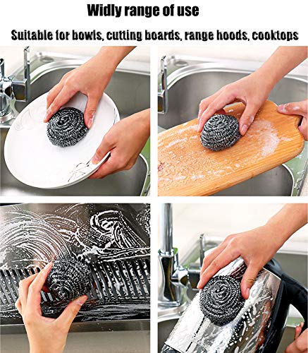 NRDBEEEC 18 PCS Stainless Steel Sponges Scrubbers Cleaning Ball Utensil Scrubber Metal Scrubber Scouring Pads Ball for Pot Pan Dish Wash Cleaning for Removing Rust Dirty Cookware Cleaner with Handle (18 Pack) - Image 3