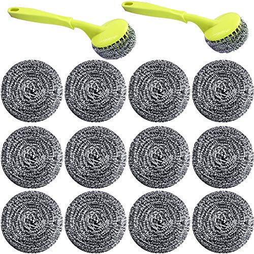 NRDBEEEC 18 PCS Stainless Steel Sponges Scrubbers Cleaning Ball Utensil Scrubber Metal Scrubber Scouring Pads Ball for Pot Pan Dish Wash Cleaning for Removing Rust Dirty Cookware Cleaner with Handle (18 Pack) - Image 1