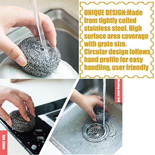 NRDBEEEC 18 PCS Stainless Steel Sponges Scrubbers Cleaning Ball Utensil Scrubber Metal Scrubber Scouring Pads Ball for Pot Pan Dish Wash Cleaning for Removing Rust Dirty Cookware Cleaner with Handle (18 Pack) - Image 4