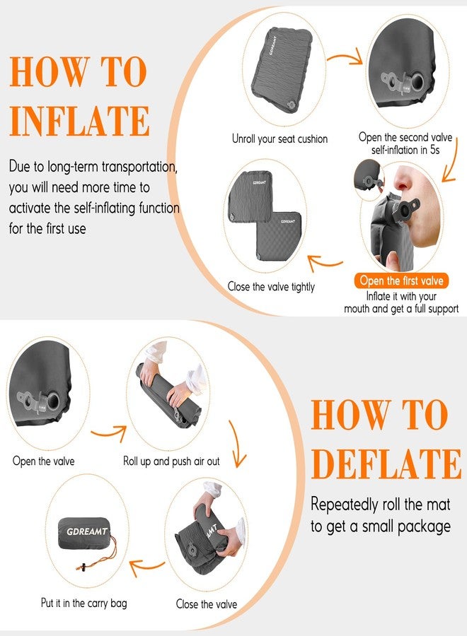 GDREAMT Inflatable Seat Cushion, Self-Inflating Memory Foam Stadium Seats Cushion Portable Camping Air-Foam Sitting Pad for Travel Airplane Car Bleachers Backpacking Office, Lightweight & Compact - Image 5