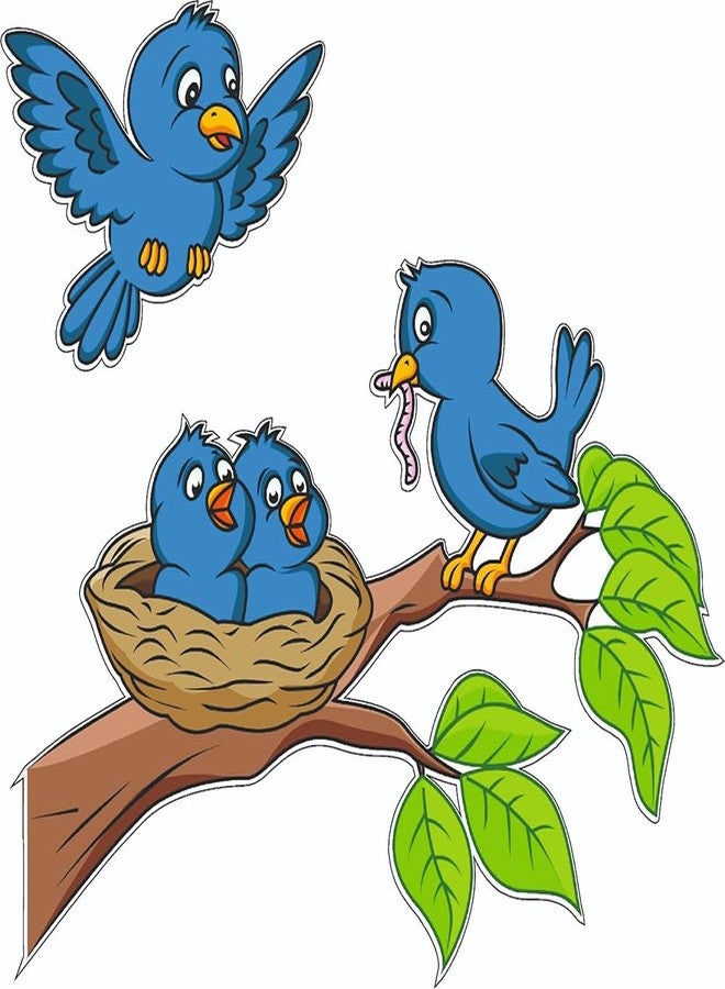 Masstone Wall Stickers Birds Feeding | Wall Stickers (51x43 Cm) | Wall Stickers for Living Room, Bedroom, Kitchen, Kids Room | Stickers for Walls of Home | Little Birds Stickers for Wall Decoration - Image 1
