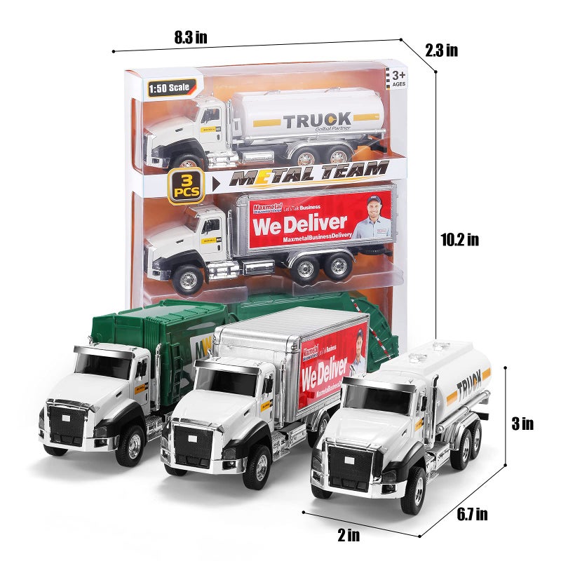 TEMI 3 Pack of Diecast City Transport Vehicles Garbage Tanker Express Delivery 150 Scale Metal Collectible Models With Opening Doors for Boys and Girls - Image 3