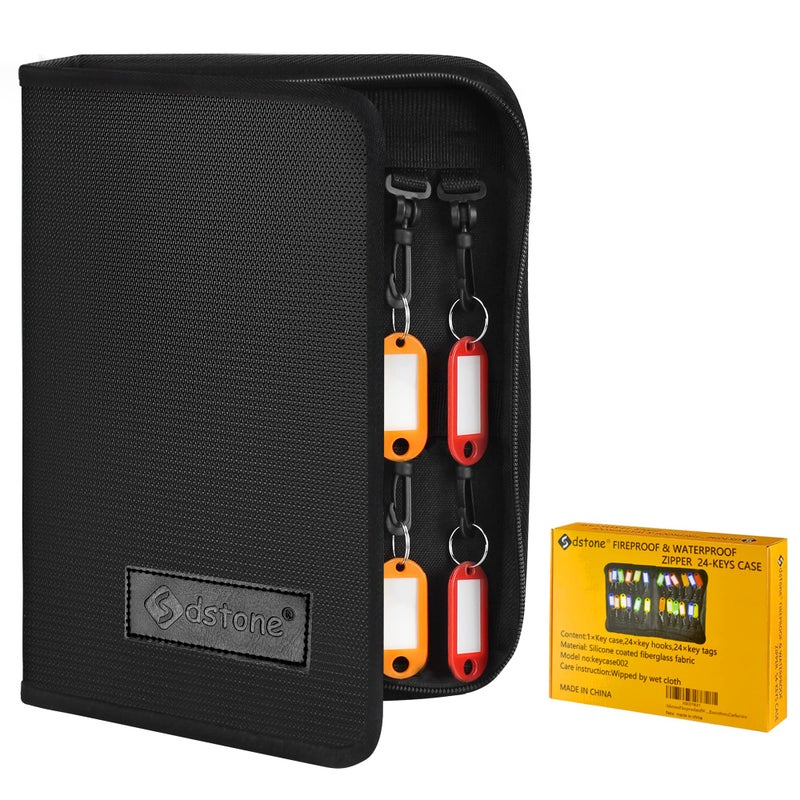 Sdstone Portable Zippered Key CaseFireproof and Waterproof Key Organizer with 24 Key Tags Key StoragePortable Manager Landlord Zipper Key Binder forReal Estate Sales Hotels Car Service key box