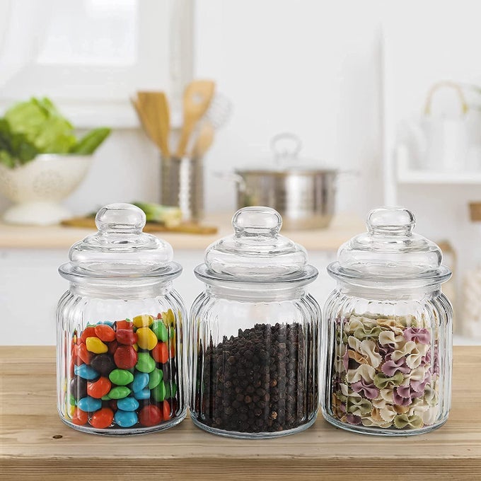 3PCS 350ML GLASS JARS WITH LIDS SMALL MASON JARS CANDY COOKIE COFFEE TEA SEEDS NUTS SPICE JAR BUFFET JAR DECORATION DIY JARS 75 CM DIA X 13CM H