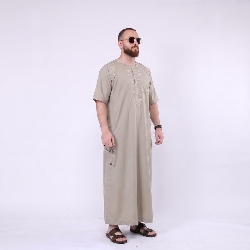 Men's Moroccan Embroidered Short Sleeve Round Neck Kurta - Image 3