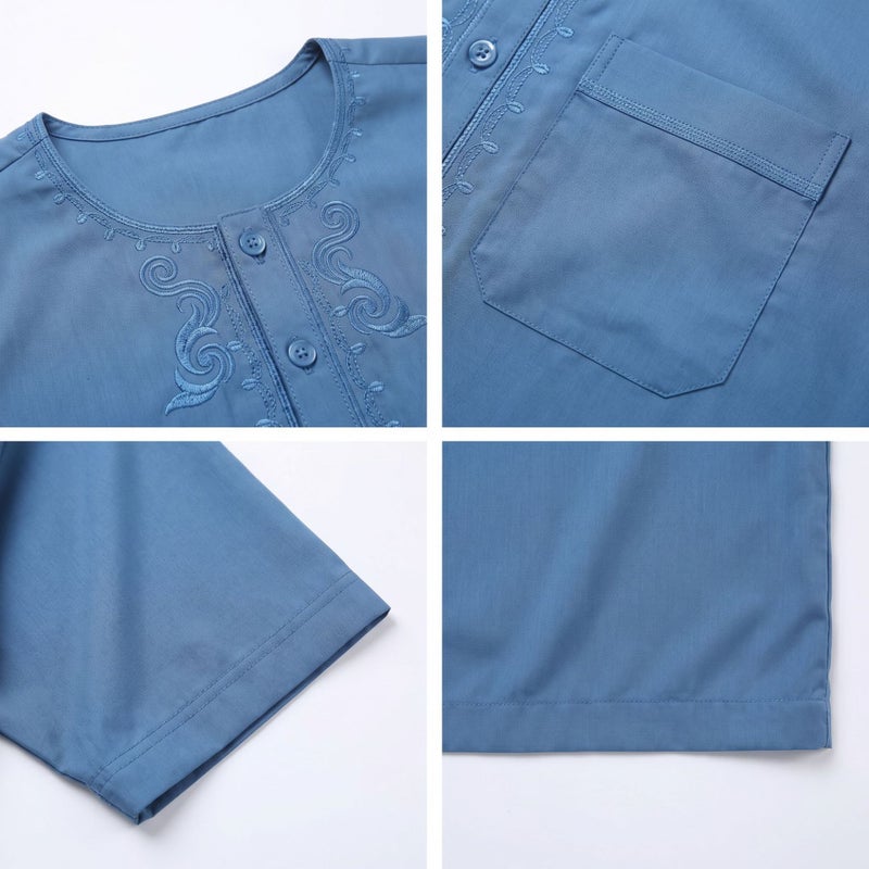 Men's Moroccan Embroidered Short Sleeve Round Neck Kurta - Image 4