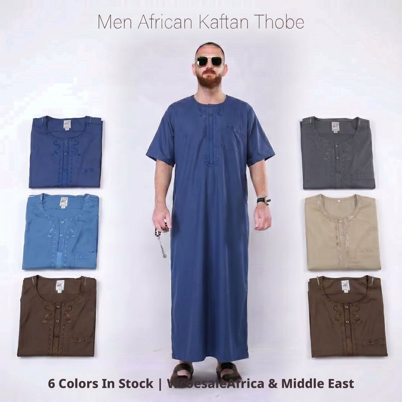 Men's Moroccan Embroidered Short Sleeve Round Neck Kurta - Image 2
