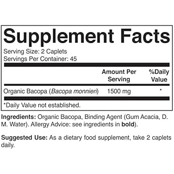 Brieofood Organic Bacopa 1500mg, 45 Servings, Vegetarian, Gluten Free, 90 Vegetarian Tablets… - Image 3
