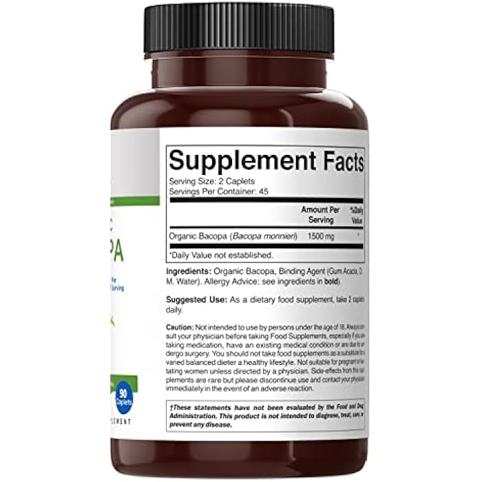 Brieofood Organic Bacopa 1500mg, 45 Servings, Vegetarian, Gluten Free, 90 Vegetarian Tablets… - Image 4