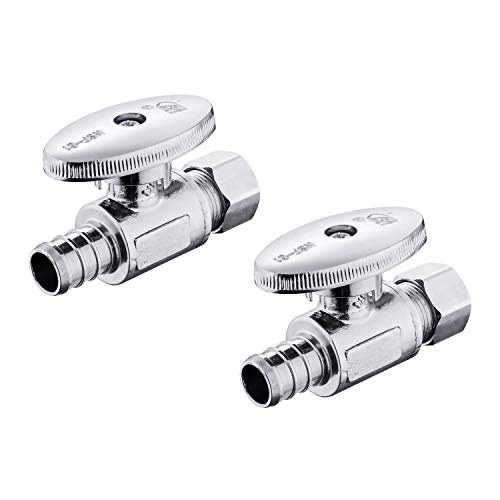 EFIELD (Pack of 2) EFIELD 1/4 Turn Straight Stop Valve 3/8" OD Compression X 1/2" Pex Chrome Plated Brass,(VALVE085) - Image 1