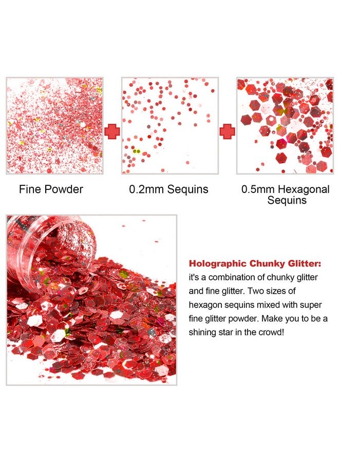 HEMOER Holographic Chunky Glitter, 12 Colors Sparkle Sequins, Cosmetic Craft Set for Epoxy Resin, Body, Face, Nail, Slime, Wedding Festival Party Decoration - 0.42oz Each Bottle - Image 3