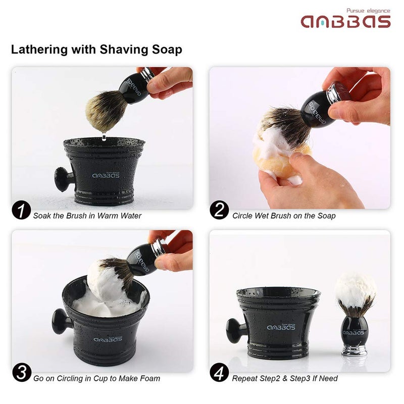 Anbbas Silvertip Badger Shaving Brush,Black Resin & Alloy Handle for Men Wet Shave,Pure Badger Hair,No Hair Shedding,No Terrible Smell - Image 5