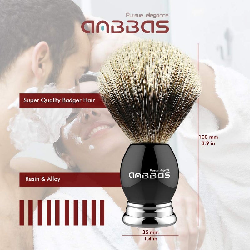 Anbbas Silvertip Badger Shaving Brush,Black Resin & Alloy Handle for Men Wet Shave,Pure Badger Hair,No Hair Shedding,No Terrible Smell - Image 3