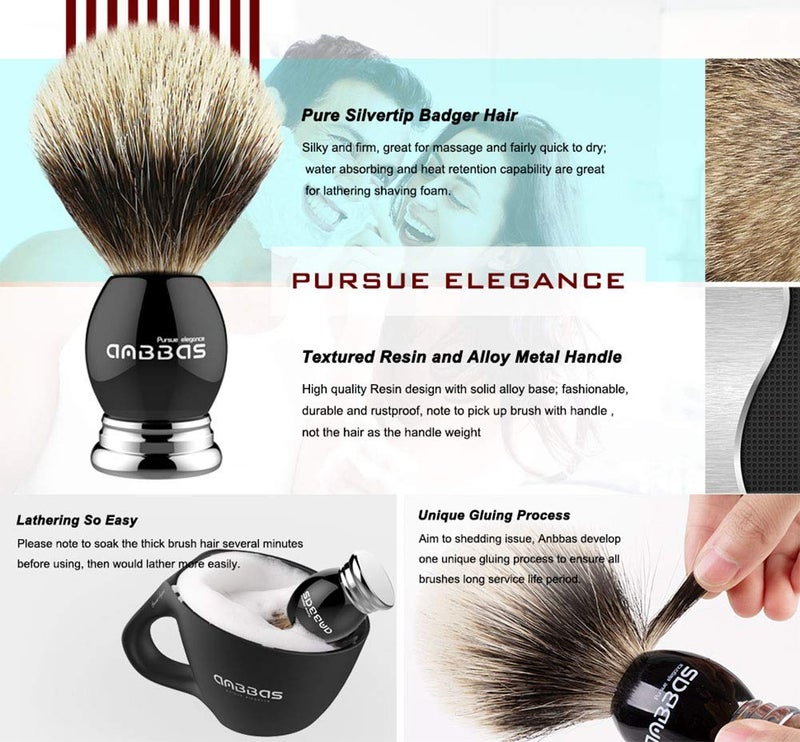 Anbbas Silvertip Badger Shaving Brush,Black Resin & Alloy Handle for Men Wet Shave,Pure Badger Hair,No Hair Shedding,No Terrible Smell - Image 4