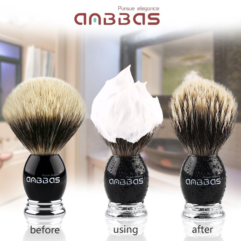 Anbbas Silvertip Badger Shaving Brush,Black Resin & Alloy Handle for Men Wet Shave,Pure Badger Hair,No Hair Shedding,No Terrible Smell - Image 2