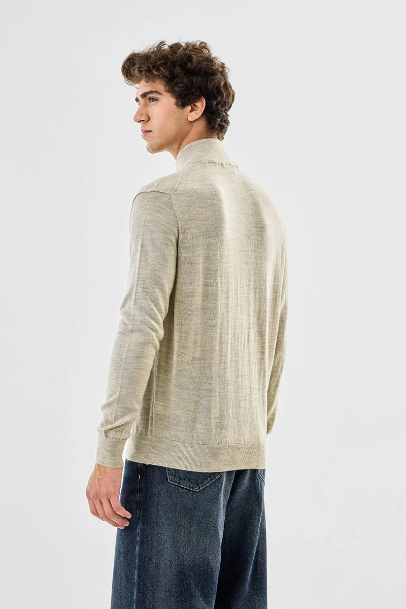 SNITCH Beige Half Zipper Luxe Sweater for Men | Best Price UAE