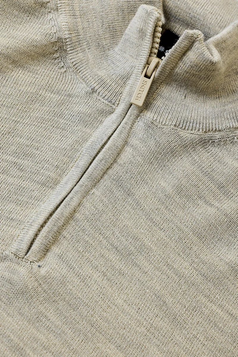 SNITCH Beige Half Zipper Luxe Sweater for Men | Best Price UAE