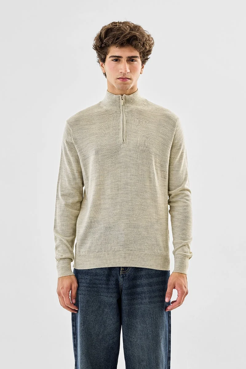 SNITCH Beige Half Zipper Luxe Sweater for Men | Best Price UAE