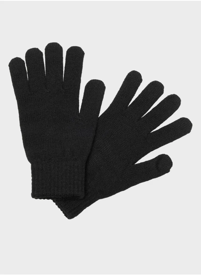 جاك اند جونز Logo Print Knitted Gloves