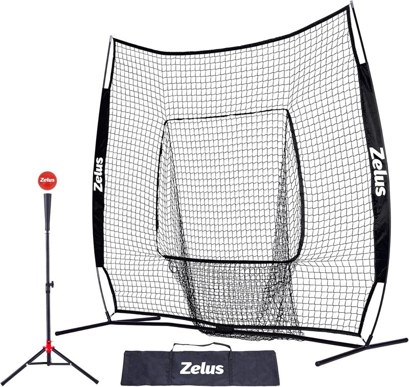 ZELUS 7x7ft Baseball Net, Baseball Softball Practice Net with Tee, Baseballs and Carry Bag for Batting Hitting and Pitching - Image 1