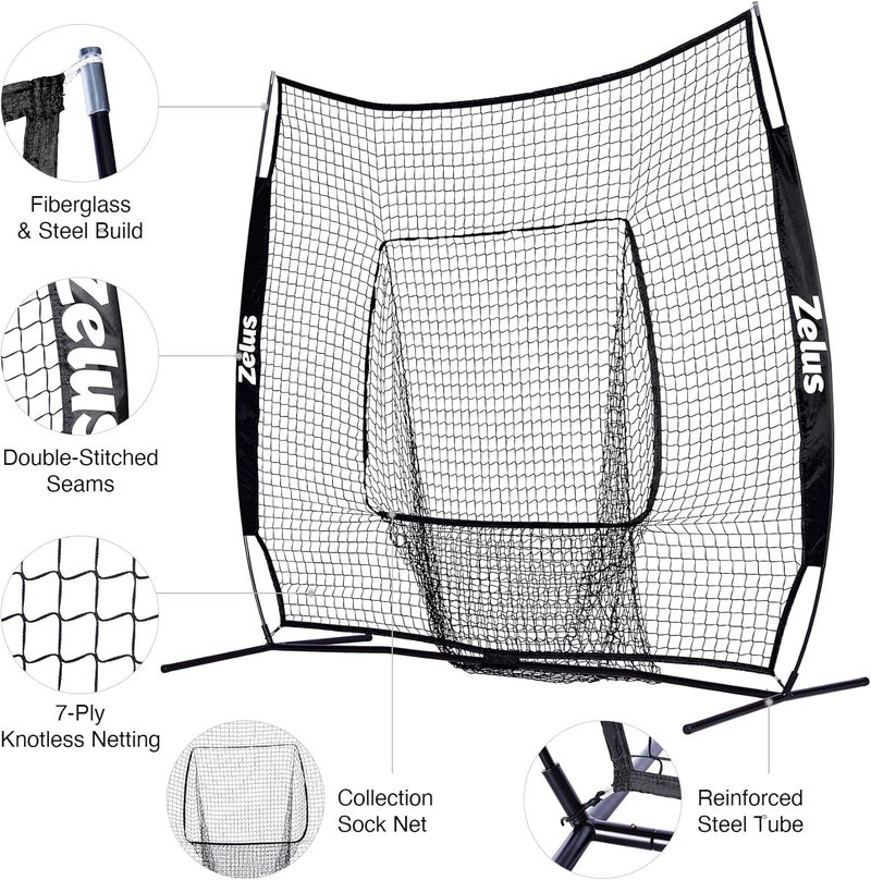 ZELUS 7x7ft Baseball Net, Baseball Softball Practice Net with Tee, Baseballs and Carry Bag for Batting Hitting and Pitching - Image 3