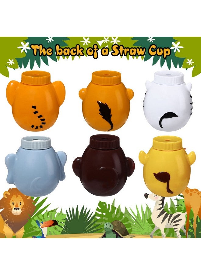 Hoolerry 12 Sets Zoo Animal Cups with Straws and Lids, 10 oz Plastic Reusable Safari Jungle Animal Theme Kids Cups for Safari Birthday Party Supplies - Image 5