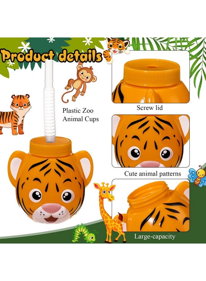 Hoolerry 12 Sets Zoo Animal Cups with Straws and Lids, 10 oz Plastic Reusable Safari Jungle Animal Theme Kids Cups for Safari Birthday Party Supplies - Image 3
