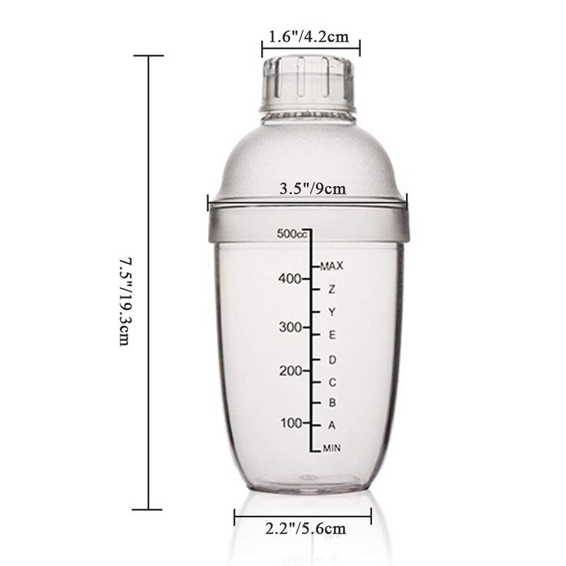 FEOOWV Plastic Cocktail Shaker,Drink Mixer Hand Shaker Cup with Scales,Transparent (1, 17 oz / 500cc) - Image 2