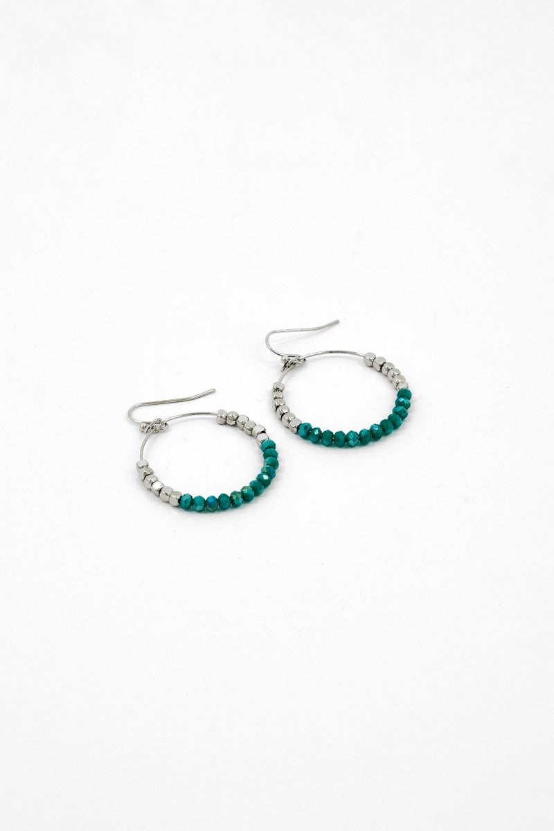 Caracol Women Beads Antiques Hoop Earings, Silver/Sage  - Image 2