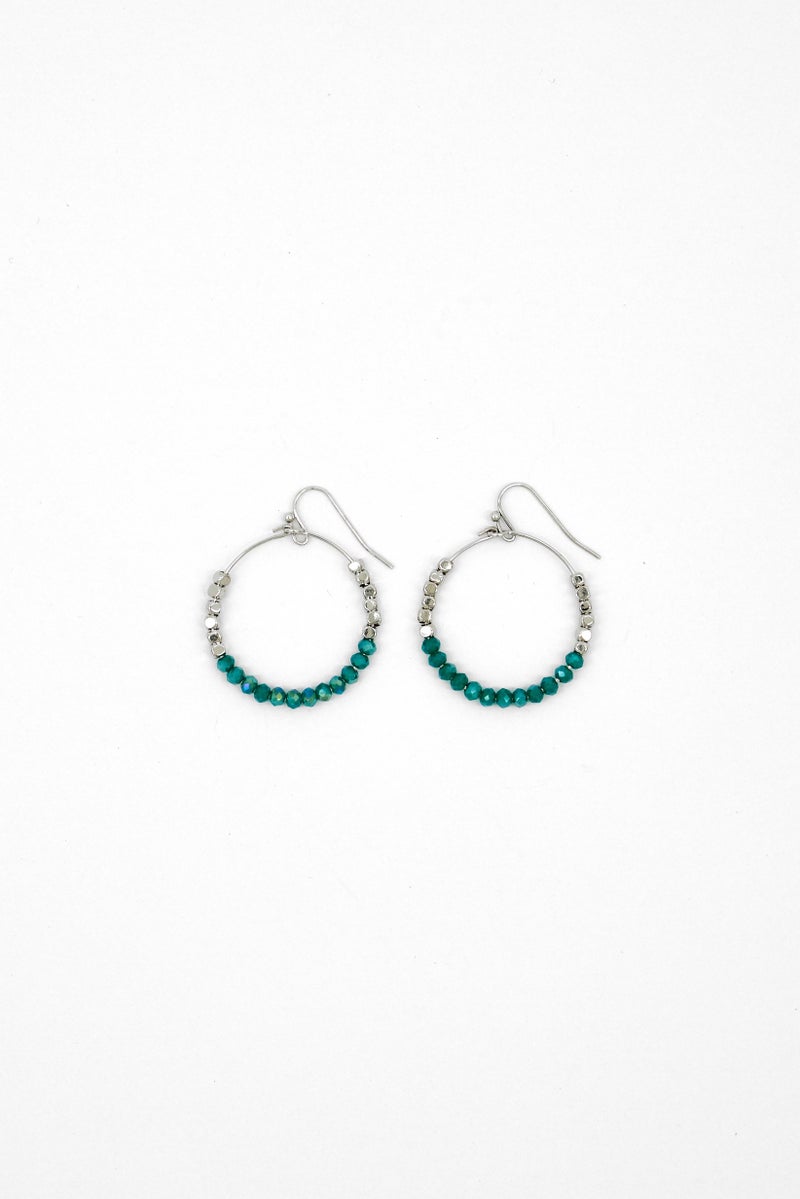 Caracol Women Beads Antiques Hoop Earings, Silver/Sage  - Image 3