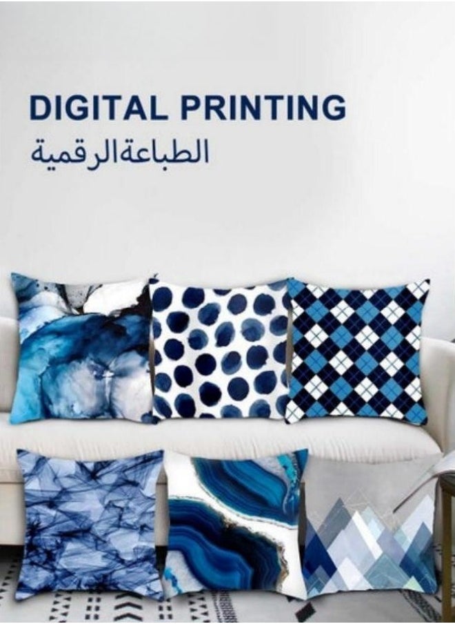MIXDE - 6 PCS Geometric Patttern Pillow Covers,Blue Ocean Decorative Cushion Covers For Sofa 45x45 Centimeter - Image 1