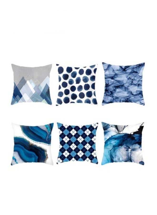 MIXDE - 6 PCS Geometric Patttern Pillow Covers,Blue Ocean Decorative Cushion Covers For Sofa 45x45 Centimeter - Image 1