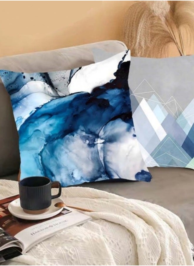MIXDE - 6 PCS Geometric Patttern Pillow Covers,Blue Ocean Decorative Cushion Covers For Sofa 45x45 Centimeter - Image 1