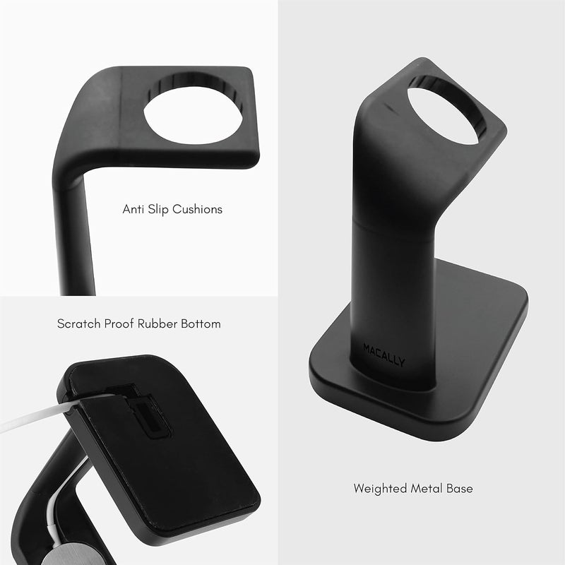 MACALLY Apple Watch Charger Stand for Series Ultra, 10, 9, 8, 7, 6, 5, 4, 3, 2, 1, SE (44mm, 42mm, 40mm, 38mm) - iWatch AppleWatch Stand Dock - Apple Watches Charging Station - Black - Image 5