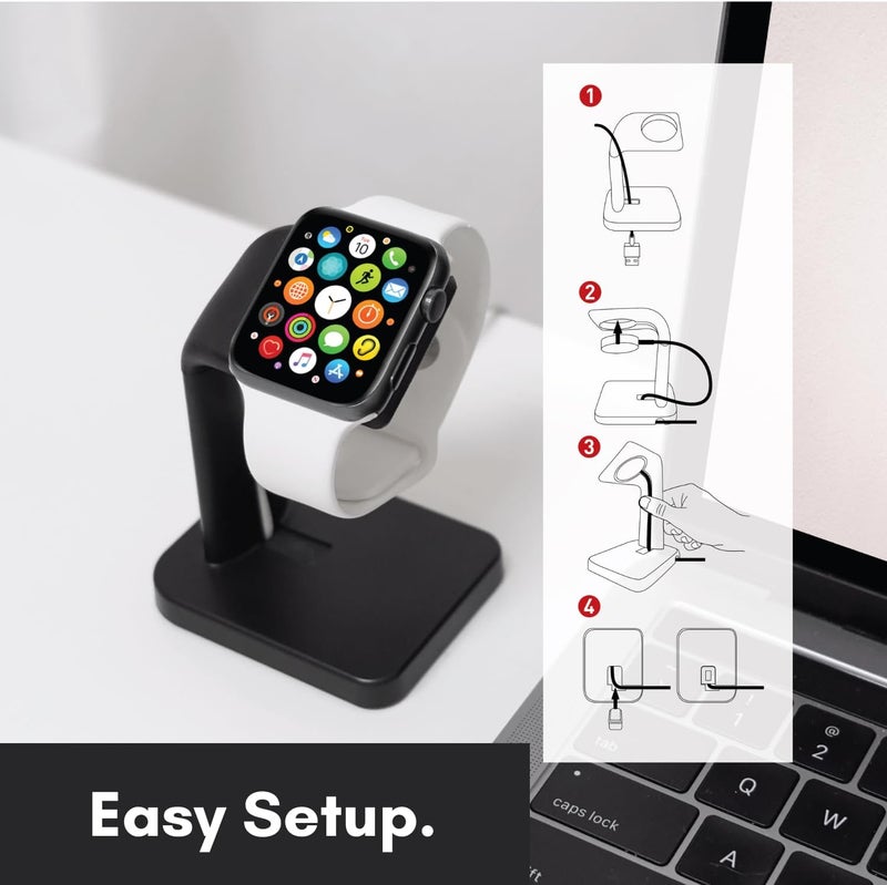 MACALLY Apple Watch Charger Stand for Series Ultra, 10, 9, 8, 7, 6, 5, 4, 3, 2, 1, SE (44mm, 42mm, 40mm, 38mm) - iWatch AppleWatch Stand Dock - Apple Watches Charging Station - Black - Image 2