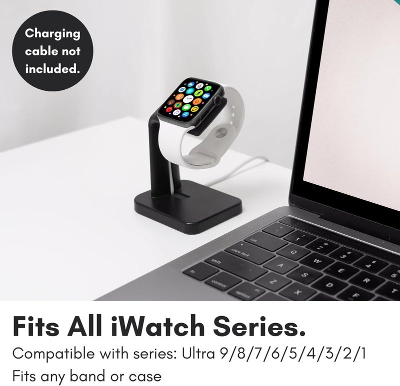 MACALLY Apple Watch Charger Stand for Series Ultra, 10, 9, 8, 7, 6, 5, 4, 3, 2, 1, SE (44mm, 42mm, 40mm, 38mm) - iWatch AppleWatch Stand Dock - Apple Watches Charging Station - Black - Image 1
