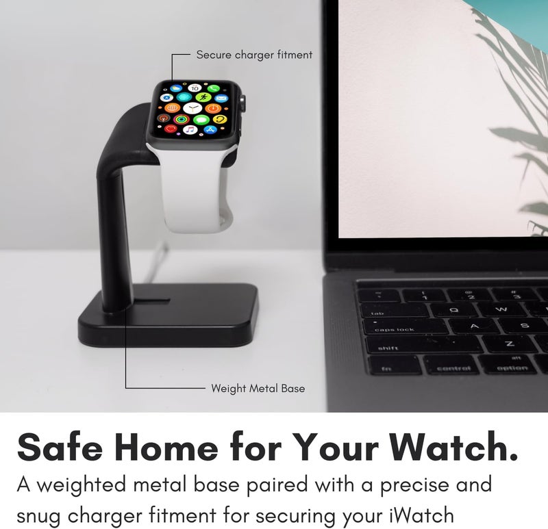 MACALLY Apple Watch Charger Stand for Series Ultra, 10, 9, 8, 7, 6, 5, 4, 3, 2, 1, SE (44mm, 42mm, 40mm, 38mm) - iWatch AppleWatch Stand Dock - Apple Watches Charging Station - Black - Image 3