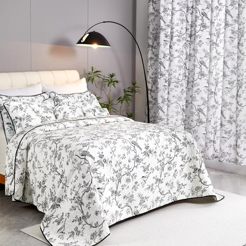EVENHUG 100% Cotton Quilt Queen Size Black Bird Bedding Set Double Printing Lightweight Quilt Reversible Coverlet Bedspread with Pillow Shams All Seasons 3 Pieces (92"x96") - Image 4