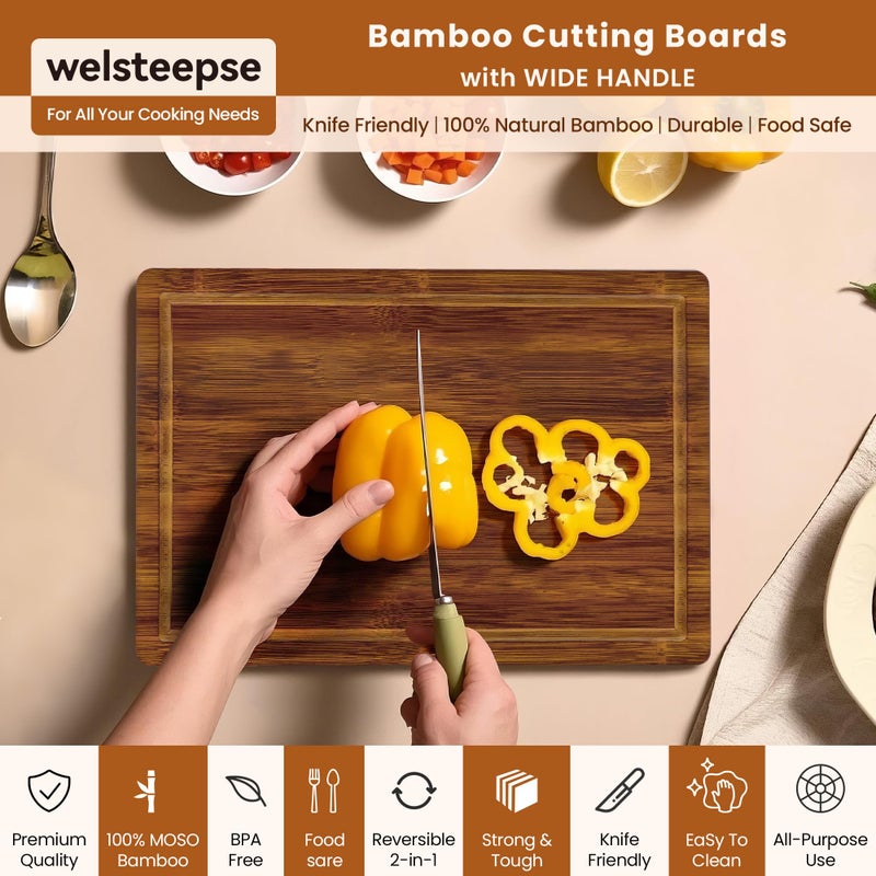 welsteepse Bamboo Cutting Boards, (Set of 3) with Juice Groove, Bamboo Wood Cutting Board Set for meat, fruit and cheese - Image 4