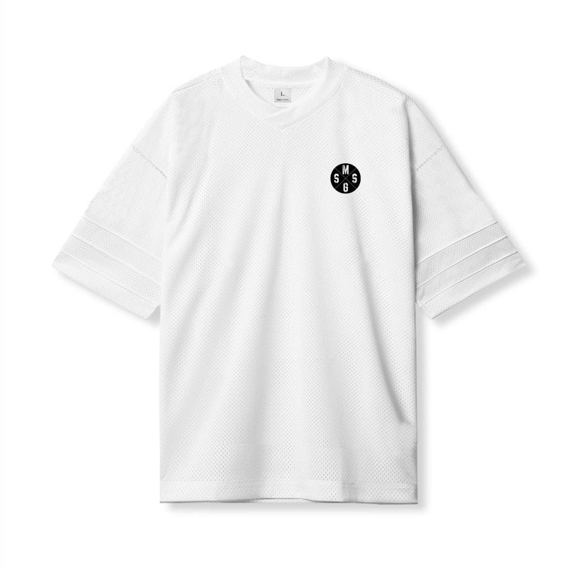 Fitness casual half sleeve half sleeve men''s loose plus size drop shoulder sleeve summer quick-drying mesh training clothes T-shirt - Image 1