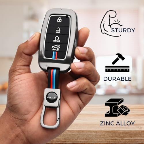 KEYCEPT Metal Key Cover Compatible for Kia Seltos | Sonet | Carens 4 Button Smart Key with Keychain (Short Keychain). - Image 4