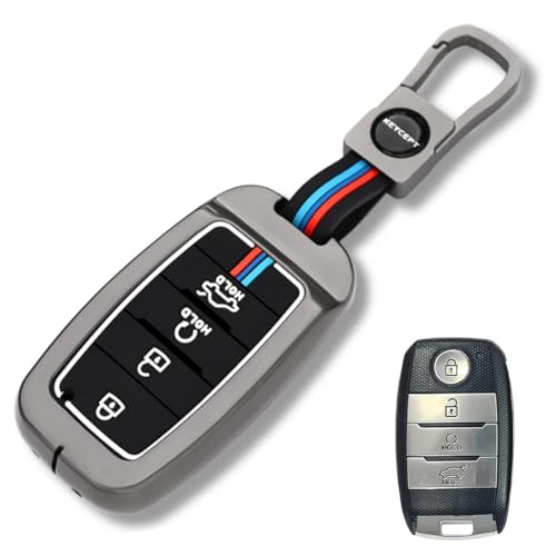 KEYCEPT Metal Key Cover Compatible for Kia Seltos | Sonet | Carens 4 Button Smart Key with Keychain (Short Keychain). - Image 1