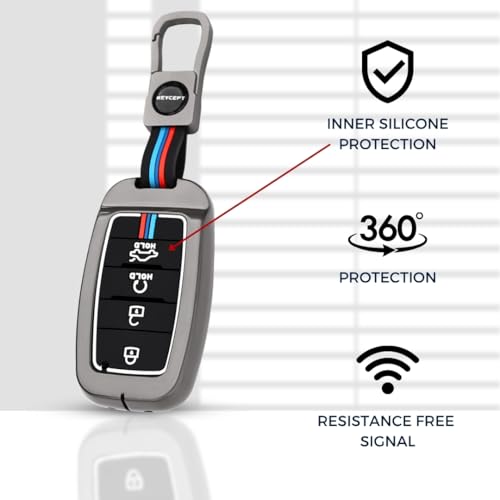 KEYCEPT Metal Key Cover Compatible for Kia Seltos | Sonet | Carens 4 Button Smart Key with Keychain (Short Keychain). - Image 5